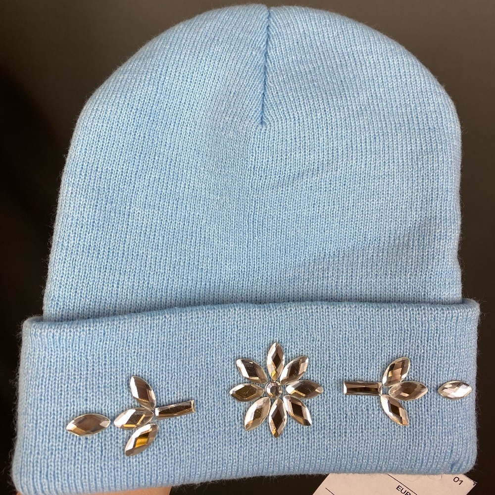 Light Blue Winter Hat w/ Snowflake Studs